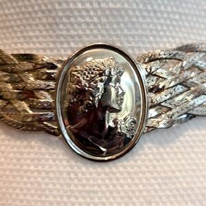 Italian Milor Sterling Silver Cameo Herringbone Necklace